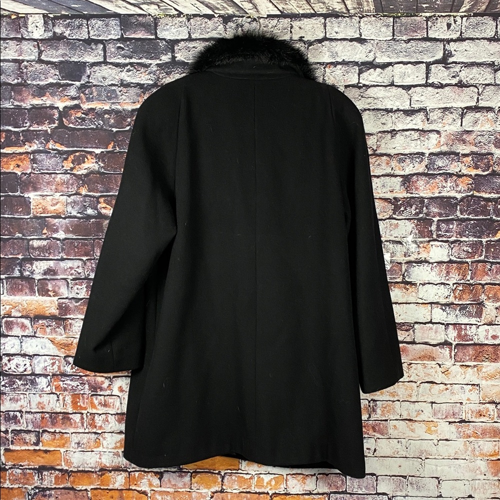 Reitmans Black Wool Pea Mid Length Coat with Faux Fur Collar Sz 12 - Picture 10 of 14